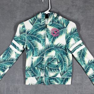 Abercrombie Kids Hoodie 11/12 White Palm Leaf Fleece Lined Short Sleeve Full Zip